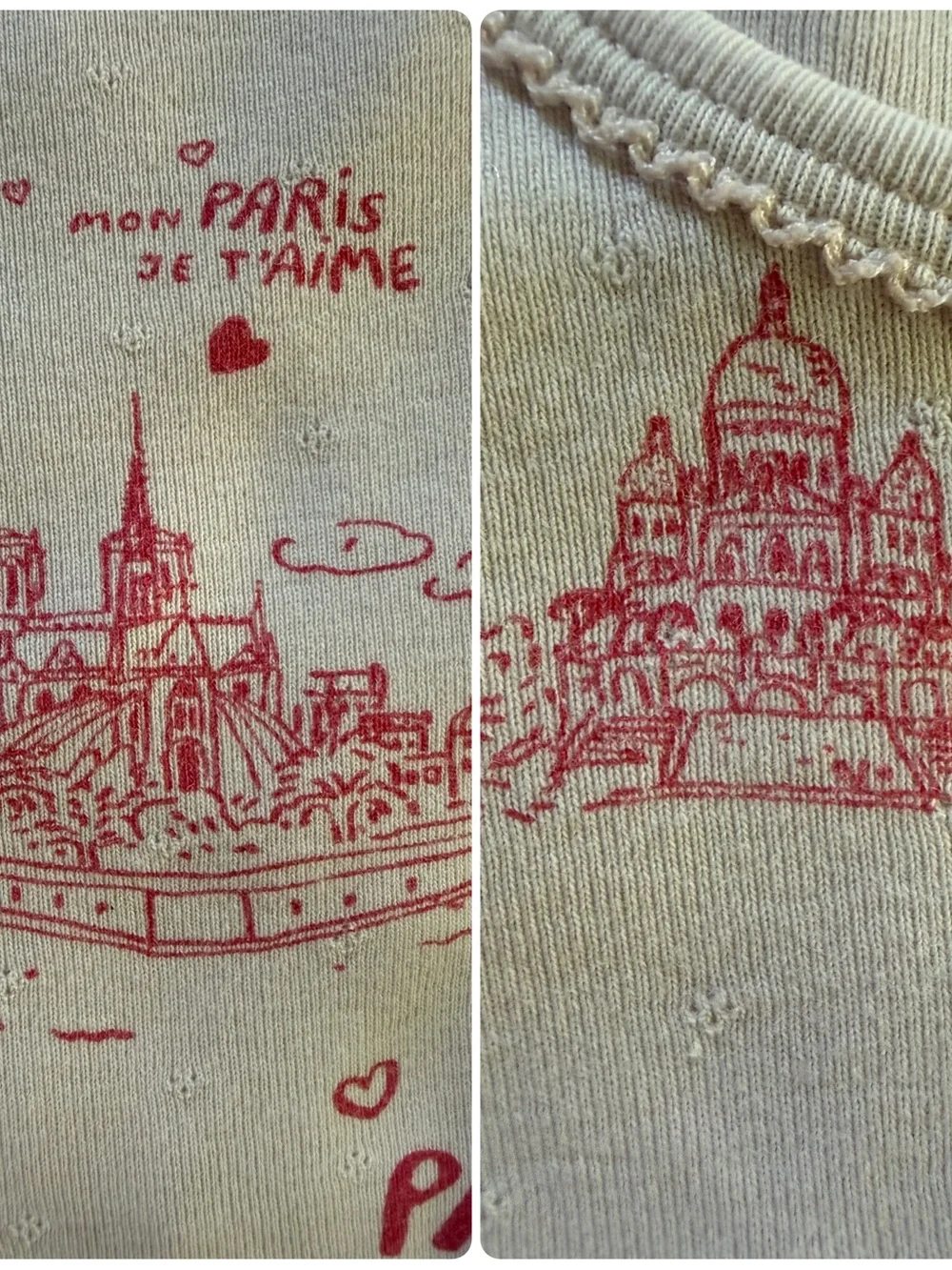 Petit Bateau Paris Eiffel Tower Pink Pointelle Pajamas Set size 10 Girls